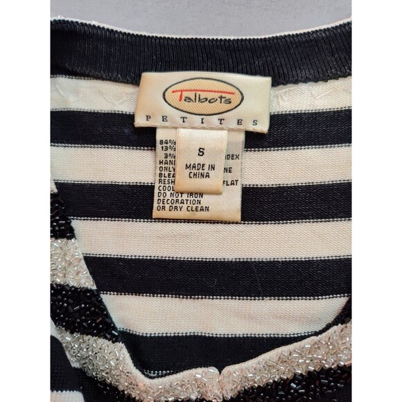 Women's Talbots Petites Silk Embellished Long Sleeve Shirt Small Black White - Picture 5 of 7